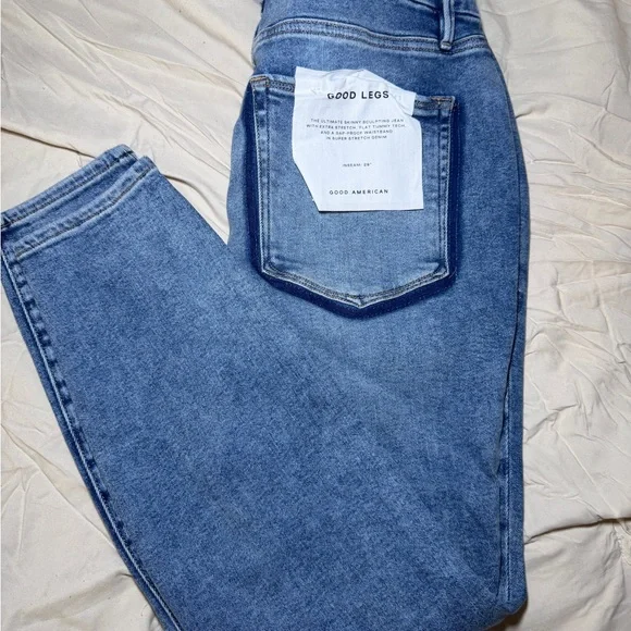 Good American Blue Distressed Straight Leg Jeans - Picture 2 of 5